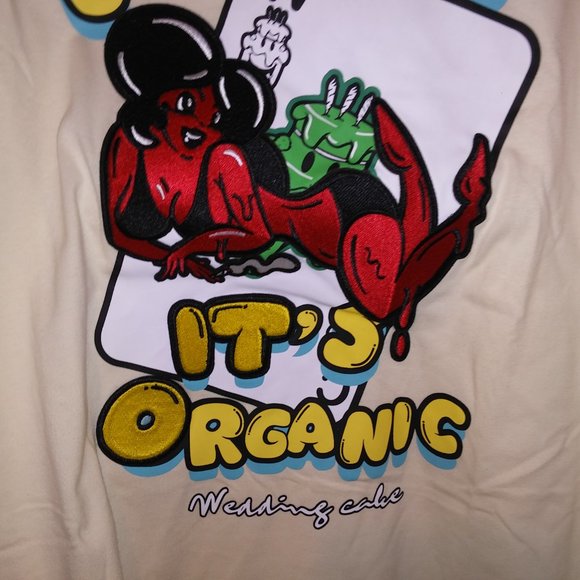 Wedding Cake Brand Mens T Shirt Cream Dont Panic its Organic Embroidered Graphic - Picture 6 of 13